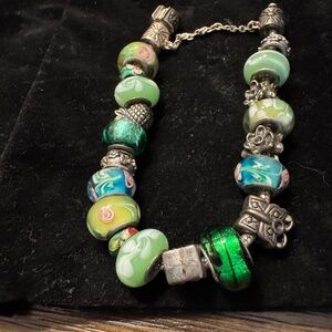 Green Summer Colored Pandora Style Glass Bead Bracelet/Bag Charm
